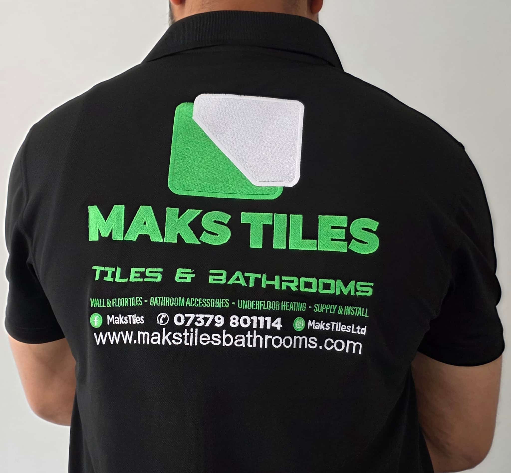 Showroom wall display of porcelain tile samples in Maks Tiles Blackburn